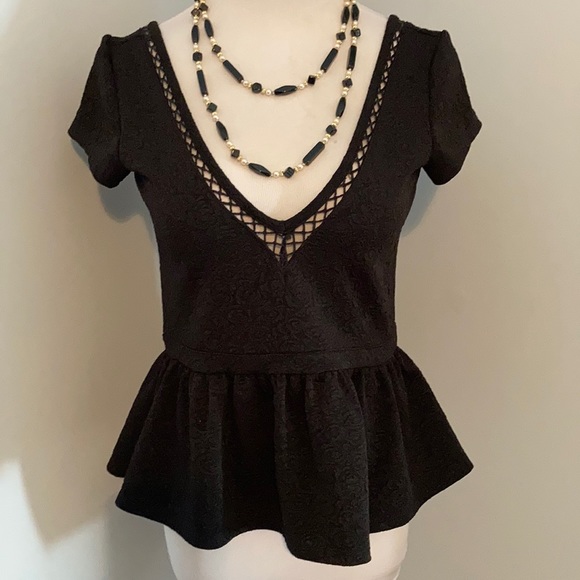 Free People Embroidered Top Vneck - Black - Small - Picture 2 of 15